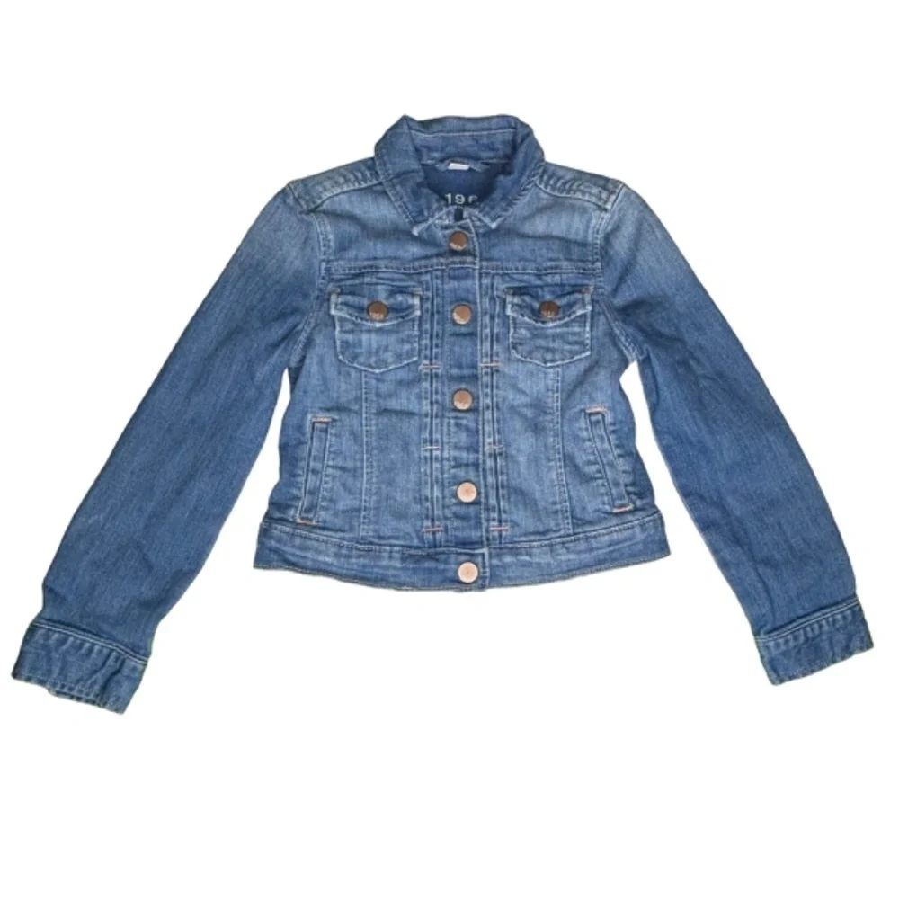 GAP Kids Jean Jacket Girls Size S Blue Snap Up Long Sleeve Denim‎ with Pockets